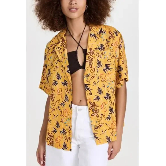 A.L.C Sullivan XS Yellow Printed Linen Short Sleeve Button Up Shirt MSRP $295 - Picture 1 of 2